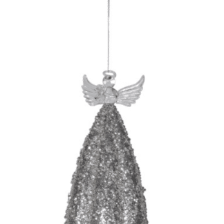 Silver Glitter Glass Angel Tree Decoration