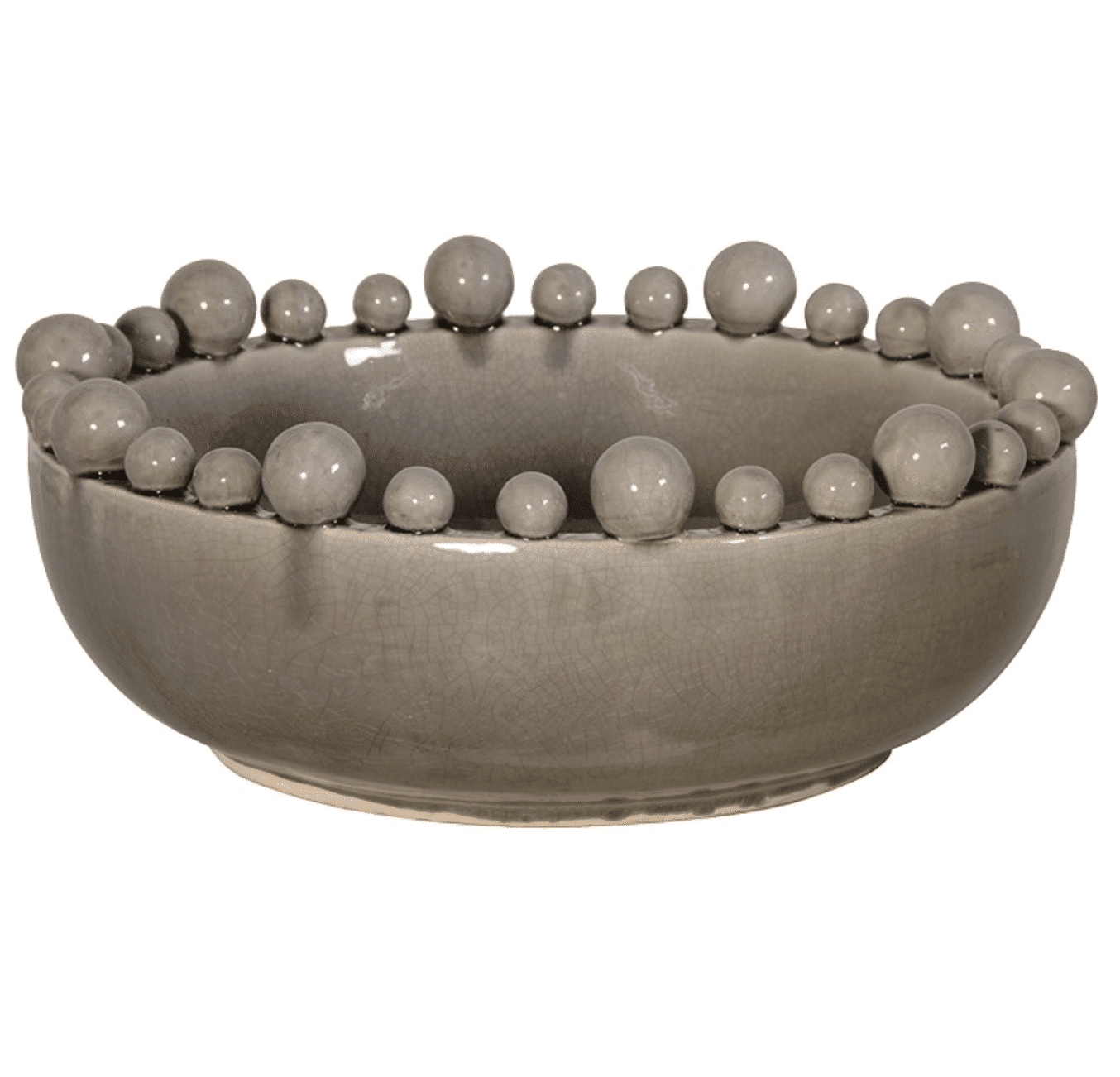 A chic taupe bowl with decorative rim