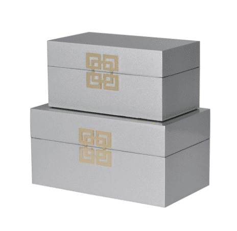 set of 2 light grey box with gold detail