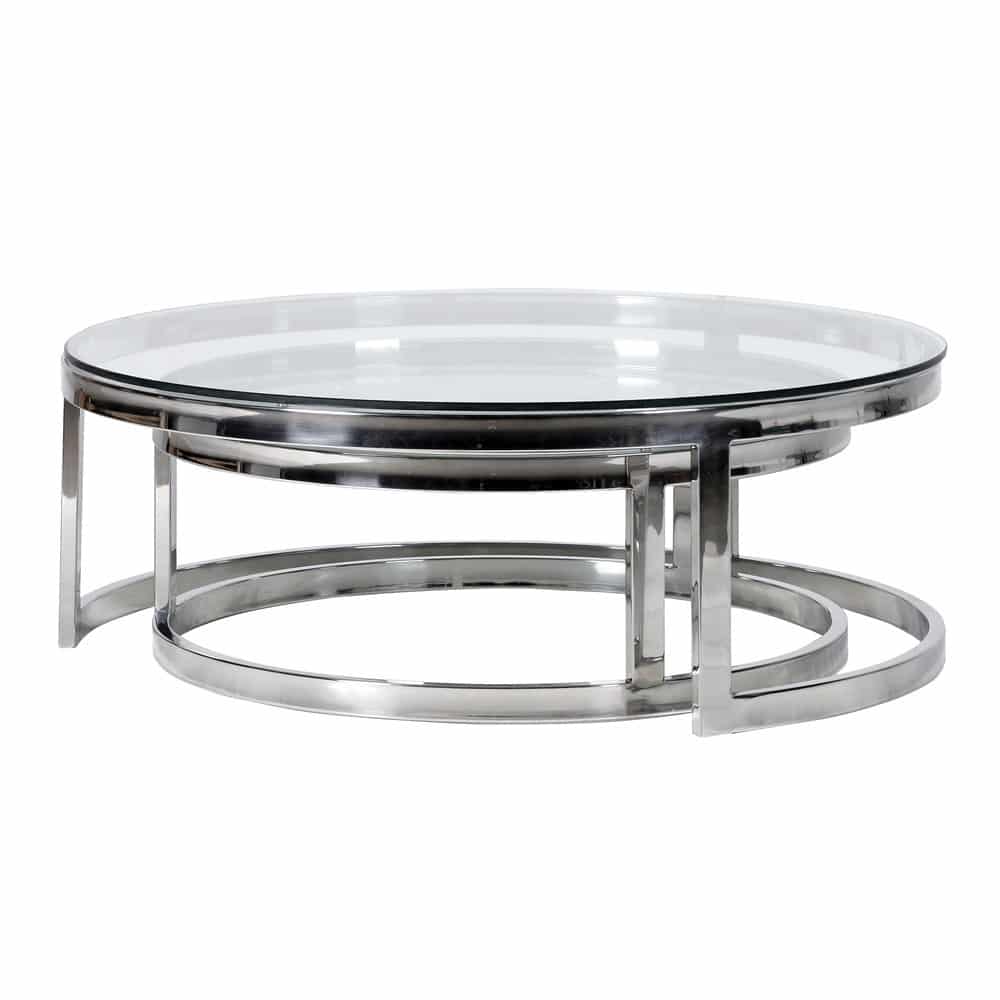 Kent Round Glass Coffee Table Set Of, Silver Round Coffee Table Set