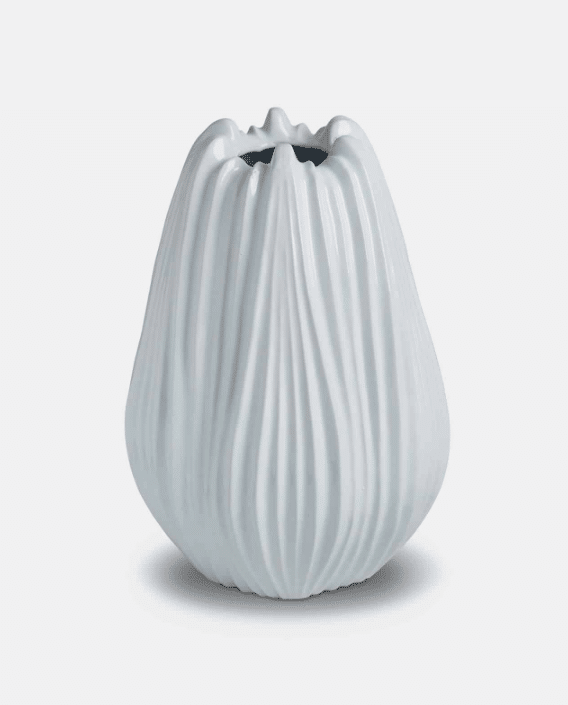 pale blue ribbed vase