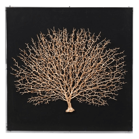 golden reef metallic tree wall art with black background