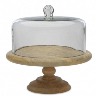 Wooden cake stand With Glass Cloche