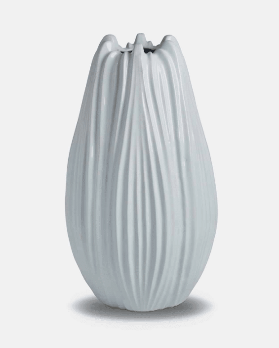 tall pale blue ribbed vase