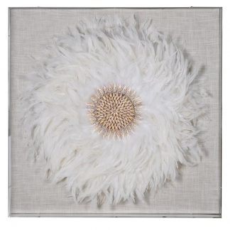 Ivory feather wall art in perspex frame