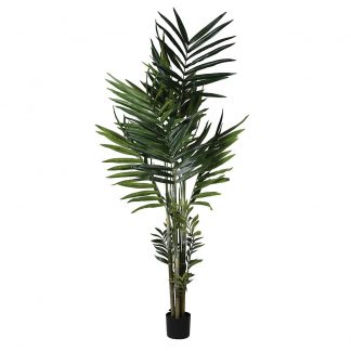 Green Palm Leaf Faux Tree in Black Pot