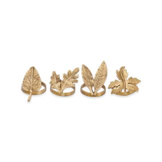 set of 4 bronze leaf napkin rings