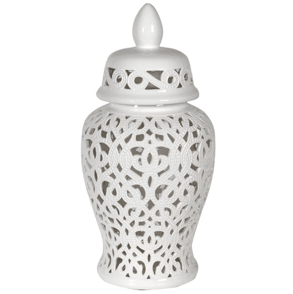 white pierced ceramic jar