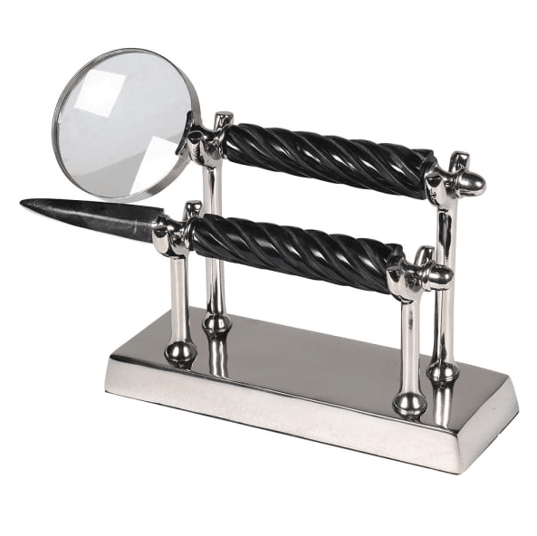 Black and Silver Magnifier and Letter Opener Set