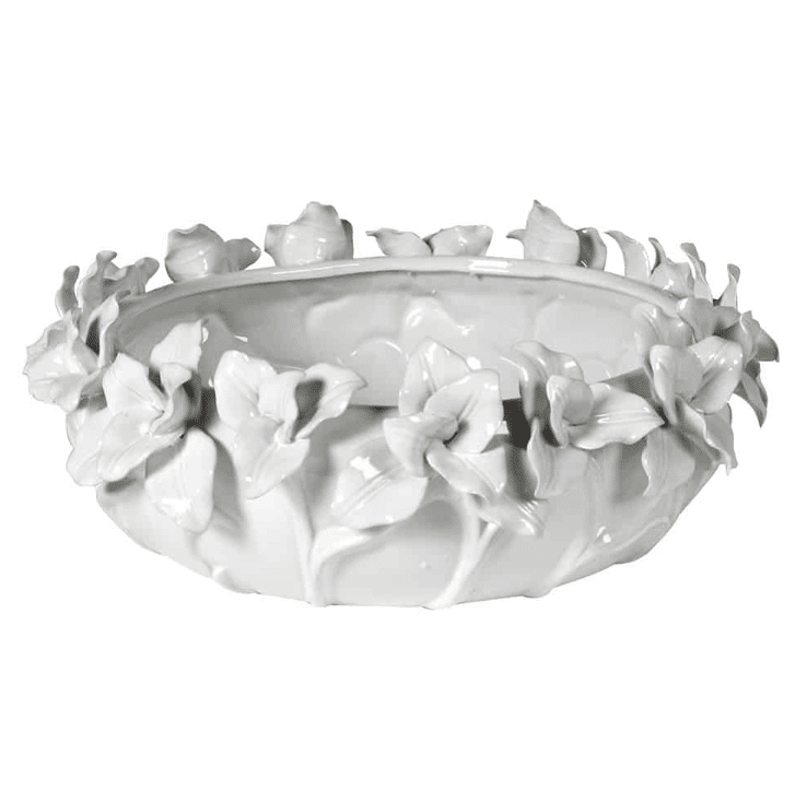 white ceramic glazed petal bowl
