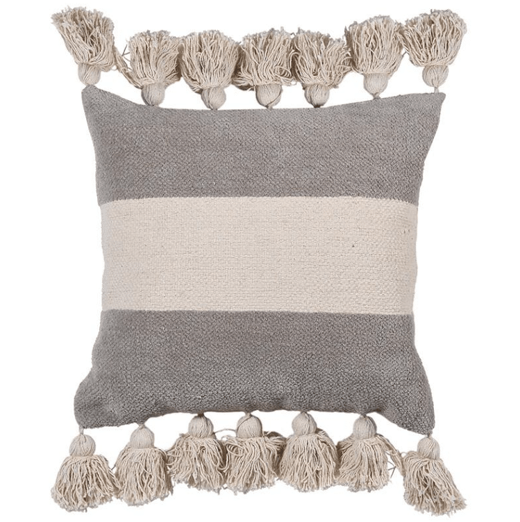 natural chenille cushion with chunky tassels
