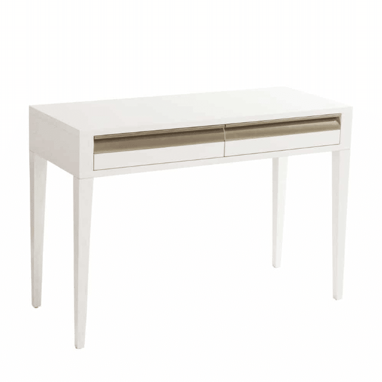 white dressing table with bronze detail