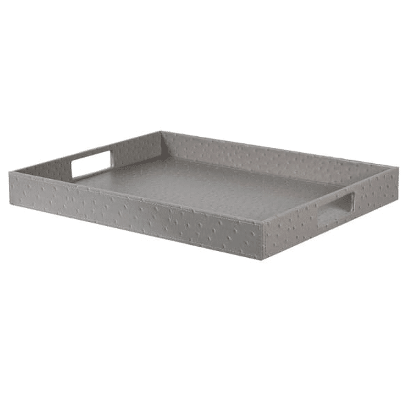 grey faux ostrich leather tray with two side handles