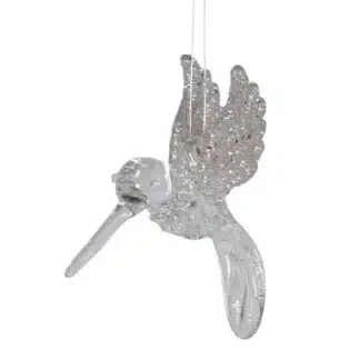 GLASS GLITTER HUMMINGBIRD HANGING DECORATION