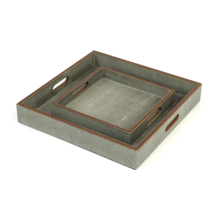 FauxShagreenTrays1-scaled-1.webp Olive Faux Shagreen Tray- Set of 2 - Image 1