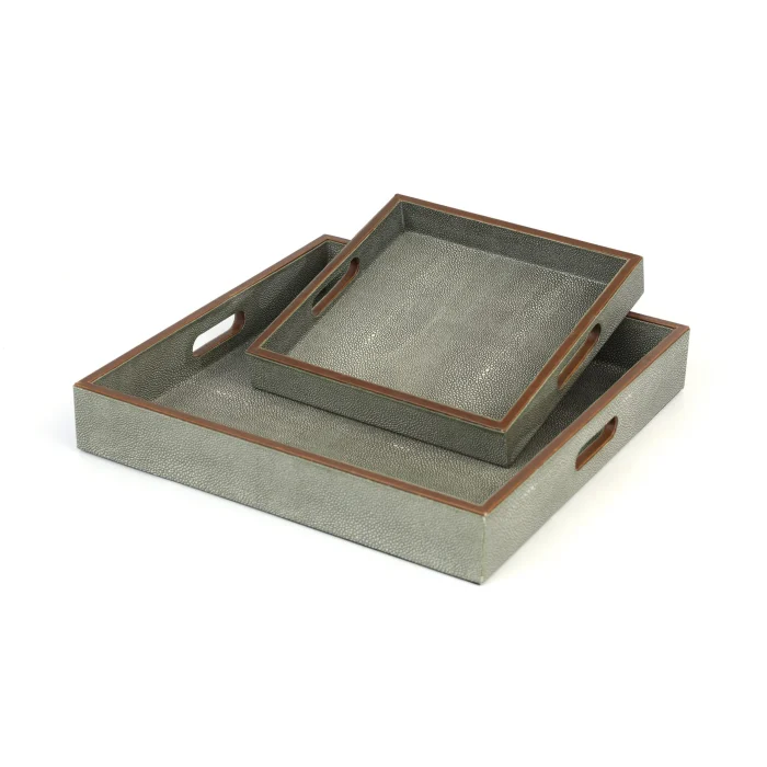 FauxShagreenTrays2-scaled-1.webp Olive Faux Shagreen Tray- Set of 2 - Image 2