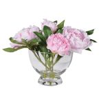 Pale Pink Peonies Arranged in Glass Footed Bowl