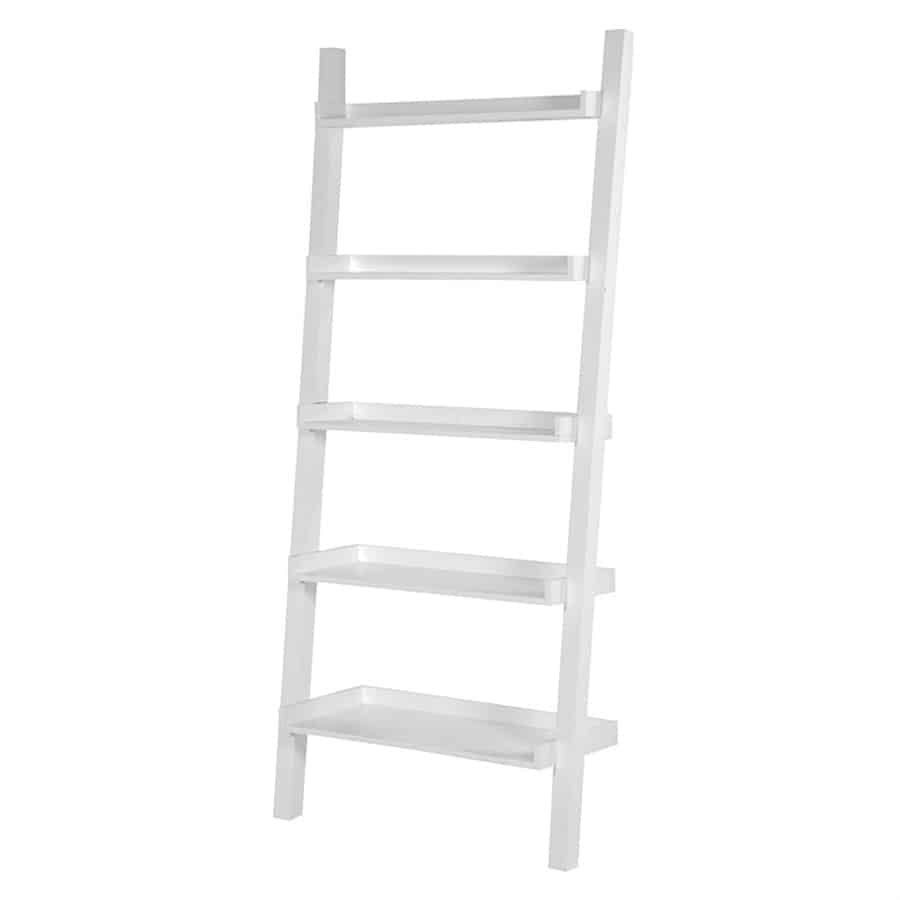 Modern Ladder Shelf 5 Tiers Leaning Bookcase White