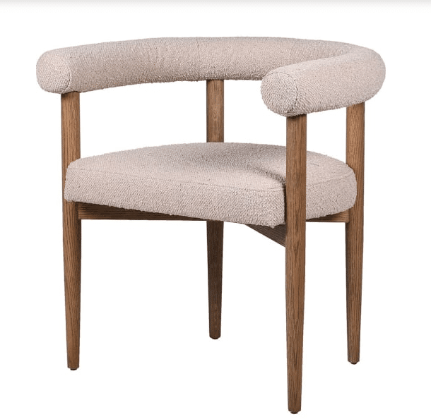 Beige Boucle Curve Back Dining Chair