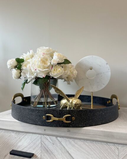 black shagreen tray with gold detail