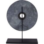 Green Marble Disc Sculpture on Black Stand - Image 3