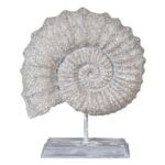 grey faux ammonite fossil sculpture on stand
