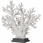 large white faux coral tree sculpture on iron stand