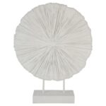 modern circular matte white textured sculpture on aa minimalist display stand
