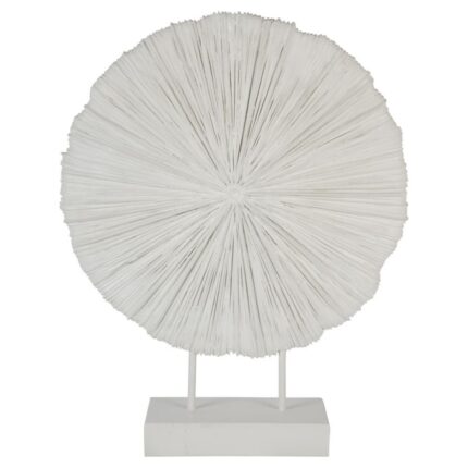 modern circular matte white textured sculpture on aa minimalist display stand