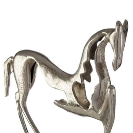 Side view of Harlie textured silver horse ornament on a rectangular base
