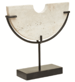 Side view showing the 10cm depth of the travertine half-moon ornament