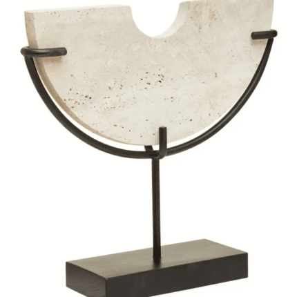 Side view showing the 10cm depth of the travertine half-moon ornament