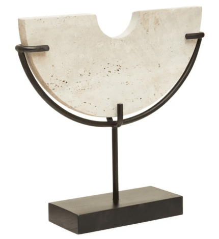 Side view showing the 10cm depth of the travertine half-moon ornament