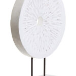 Fidel Distressed White Carved Wood Large Round Sculpture