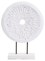 White Textured Disc Sculpture on Stand – Contemporary Decorative Ornament