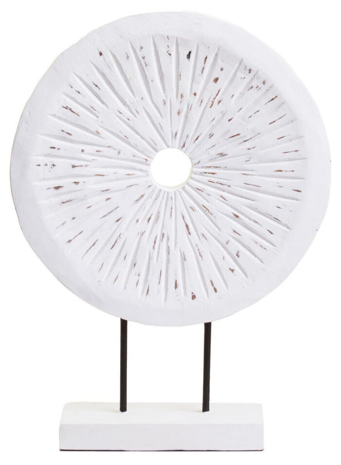 White Textured Disc Sculpture on Stand – Contemporary Decorative Ornament