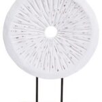White Textured Disc Sculpture on Stand – Contemporary Decorative Ornament