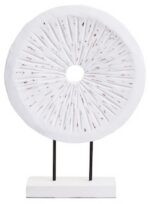 White Textured Disc Sculpture on Stand – Contemporary Decorative Ornament