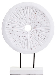 White Textured Disc Sculpture on Stand – Contemporary Decorative Ornament