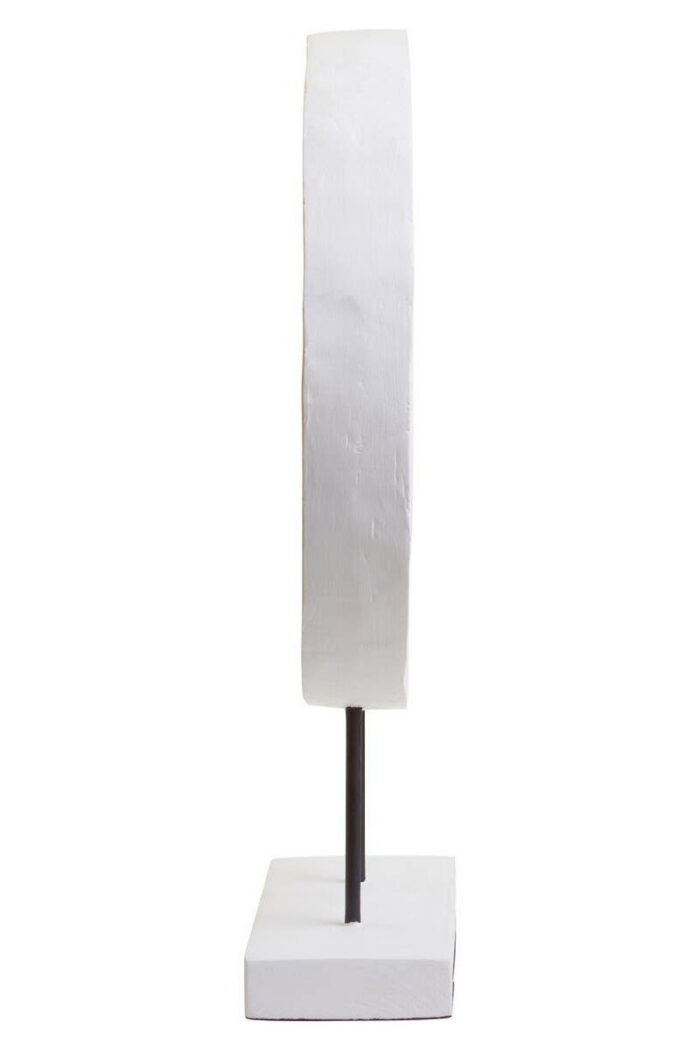 White Textured Disc Sculpture on Stand – Contemporary Decorative Ornament
