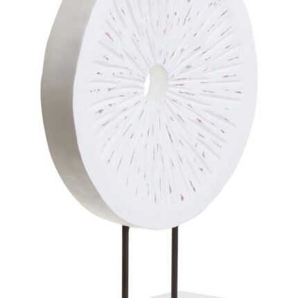Fidel Distressed White Carved Wood Large Round Sculpture
