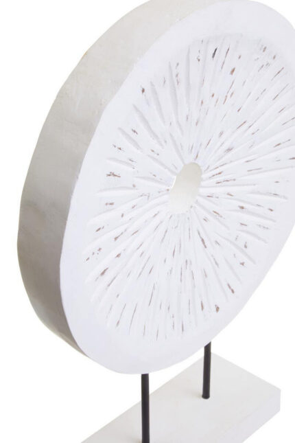 White Textured Disc Sculpture on Stand – Contemporary Decorative Ornament