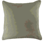Large square natural and olive cushion, piped and backed in contrast olive velvet