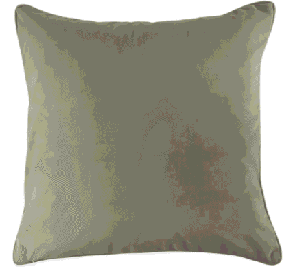 Large square natural and olive cushion, piped and backed in contrast olive velvet