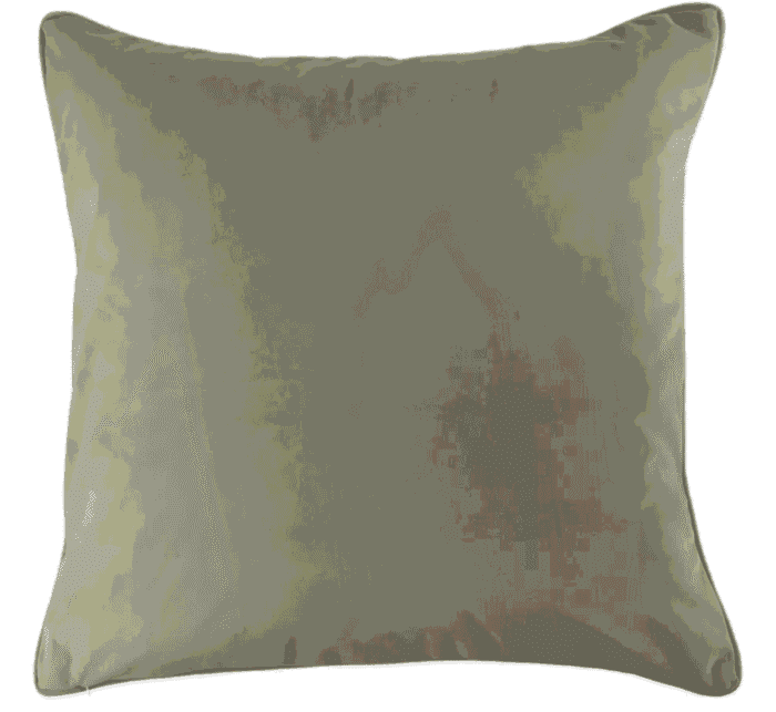 Large square natural and olive cushion, piped and backed in contrast olive velvet