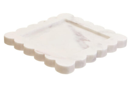 White marble Square mall Tray with Scallop Edges