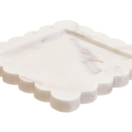 White marble Square mall Tray with Scallop Edges