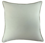 Large square natural and olive cushion, piped and backed in contrast olive velvet