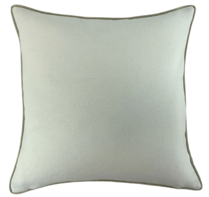 Large square natural and olive cushion, piped and backed in contrast olive velvet