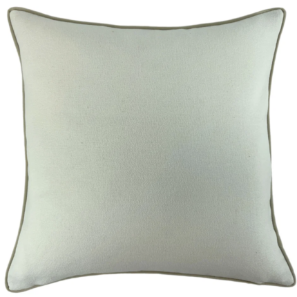 Large square natural and olive cushion, piped and backed in contrast olive velvet